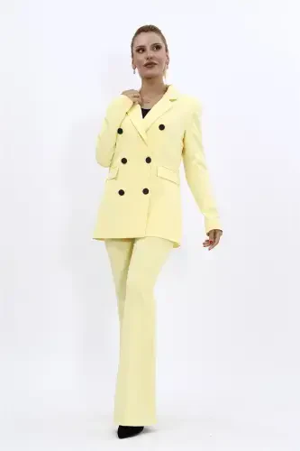Blazer Jacket & Flare Leg Pants Set-yellow-Yellow - 4