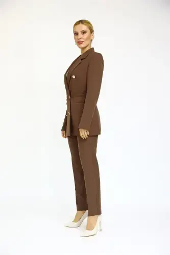 Blazer Jacket & Flare Leg Pants Suit-bitter Coffee-bitter Coffee - 2