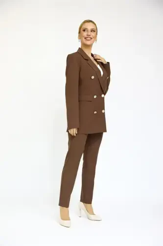Blazer Jacket & Flare Leg Pants Suit-bitter Coffee-bitter Coffee - 3