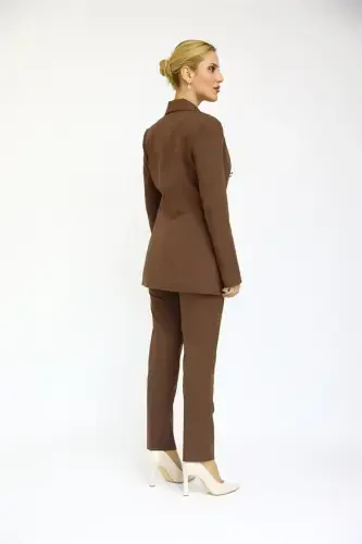 Blazer Jacket & Flare Leg Pants Suit-bitter Coffee-bitter Coffee - 4