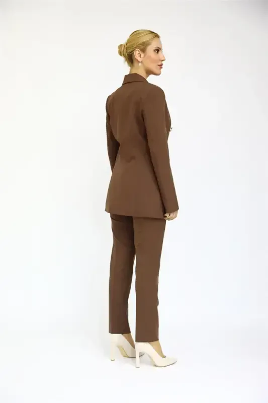 Blazer Jacket & Flare Leg Pants Suit-bitter Coffee-bitter Coffee - 4