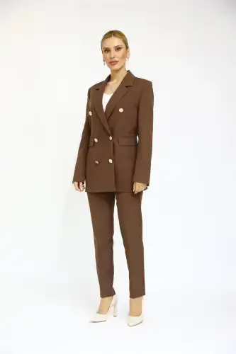 Blazer Jacket & Flare Leg Pants Suit-bitter Coffee-bitter Coffee - 5
