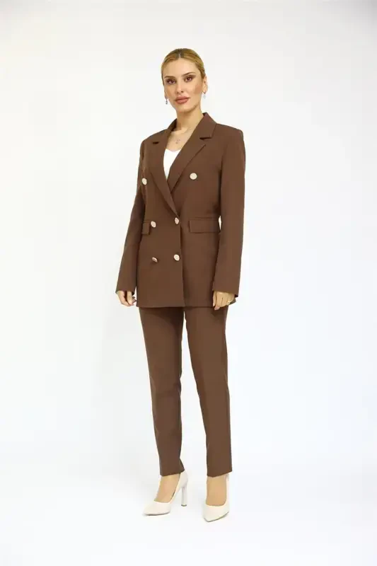 Blazer Jacket & Flare Leg Pants Suit-bitter Coffee-bitter Coffee - 5
