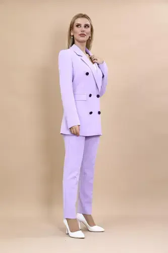 Blazer Jacket & Flare Leg Pants Suit-Light Lilac-Light Lilac - 3