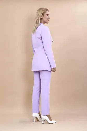 Blazer Jacket & Flare Leg Pants Suit-Light Lilac-Light Lilac - 4