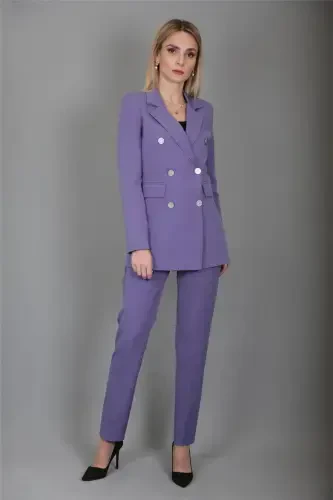 Blazer Jacket & Flare Leg Pants Suit-lilac-Lilac - 1