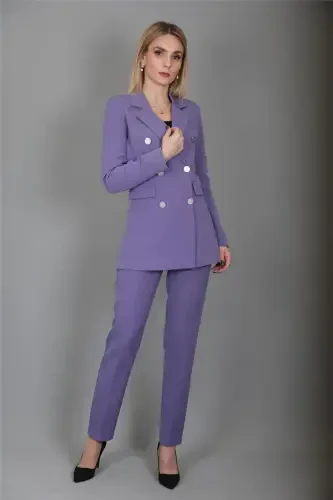Blazer Jacket & Flare Leg Pants Suit-lilac-Lilac - 3