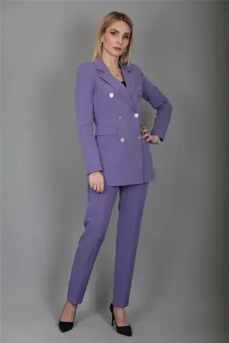 Blazer Jacket & Flare Leg Pants Suit-lilac-Lilac - 4