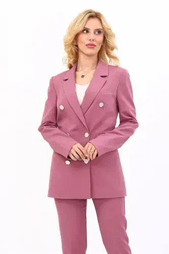 Blazer Jacket & Flare Leg Pants Suit-Rose-Rose - 1