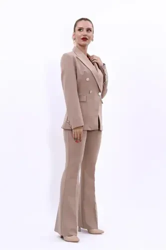 Blazer Jacket & Flared Pants Set-Stone-Stone - 1