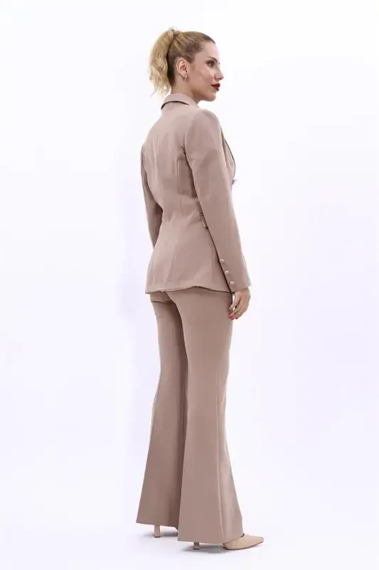 Blazer Jacket & Flared Pants Set-Stone-Stone - 2
