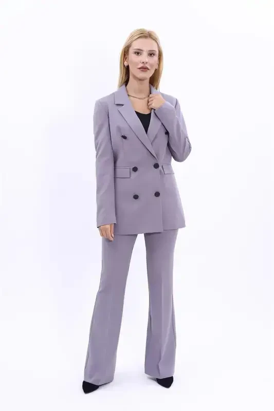 Blazer Jacket & Flared Pants Suit-anthracite-Anthracite - 1