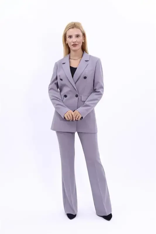 Blazer Jacket & Flared Pants Suit-anthracite-Anthracite - 3