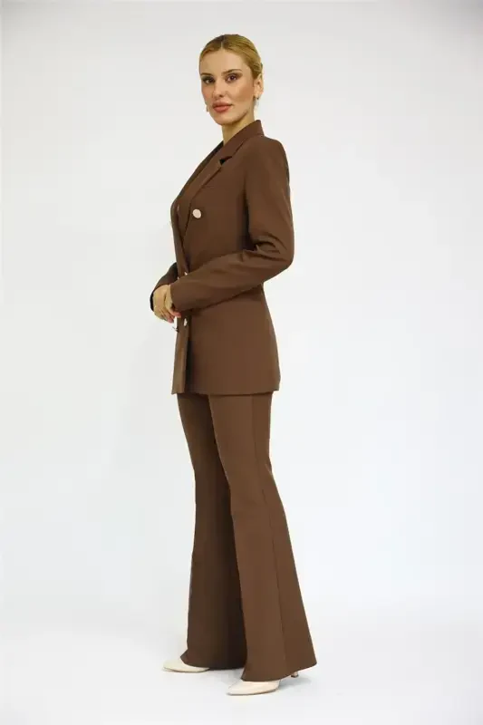 Blazer Jacket & Flared Pants Suit-bitter Coffee-bitter Coffee - 2