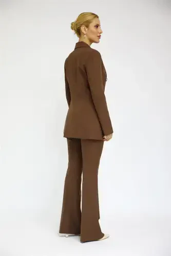 Blazer Jacket & Flared Pants Suit-bitter Coffee-bitter Coffee - 4