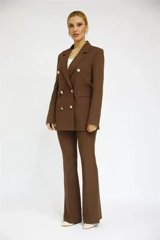 Blazer Jacket & Flared Pants Suit-bitter Coffee-bitter Coffee - 5