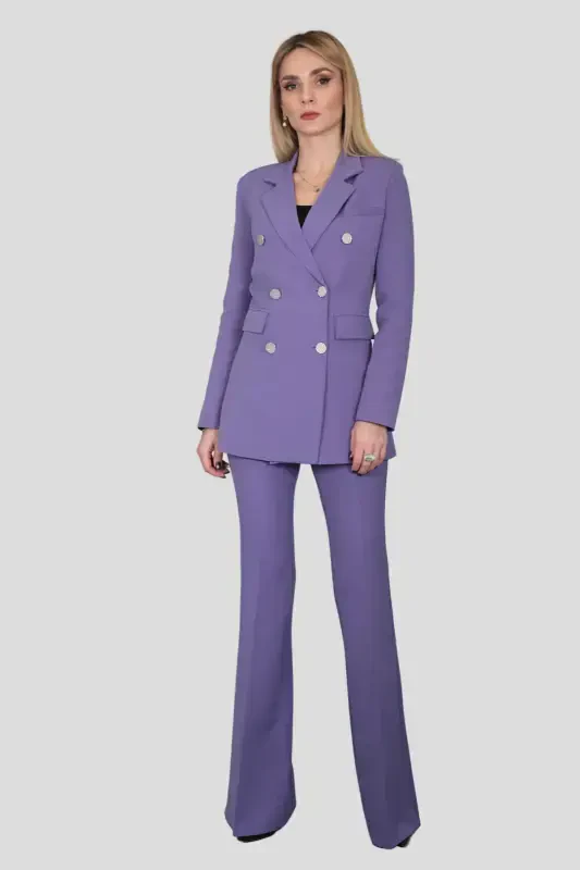 Blazer Jacket & Flared Pants Suit-lilac-Lilac - 1