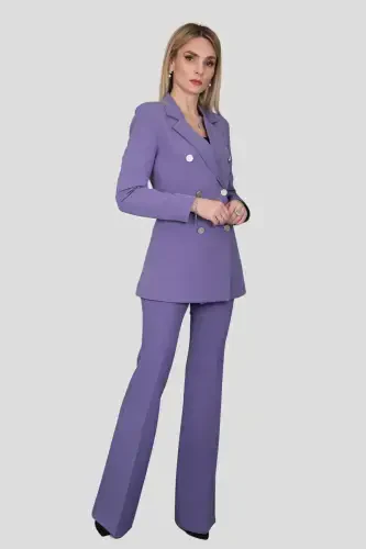Blazer Jacket & Flared Pants Suit-lilac-Lilac - 2