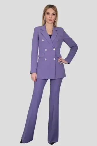 Blazer Jacket & Flared Pants Suit-lilac-Lilac - 4