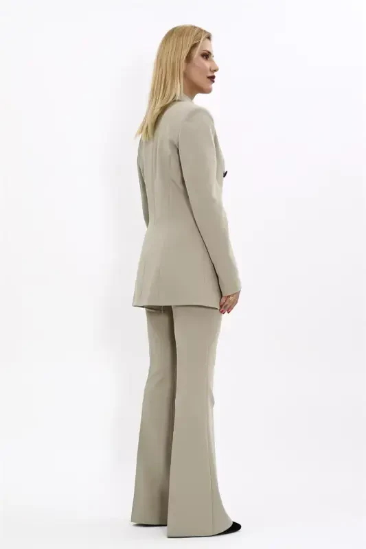 Blazer Jacket & Flared Trousers Set-Bamboo-Bamboo - 4