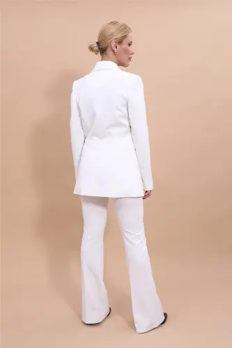Blazer Jacket & Flared Trousers Set-Ecru-Ecru - 5