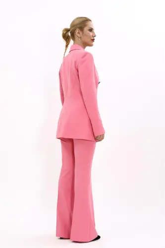 Blazer Jacket & Flared Trousers Set-Pink-Pink - 4