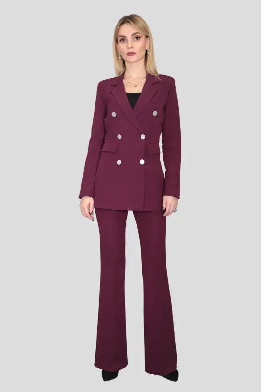 Blazer Jacket & Flared Trousers Set-purple-Purple - 5