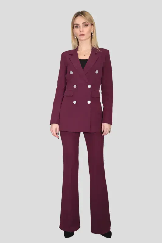 Blazer Jacket & Flared Trousers Set-purple-Purple - ÖNDER ÖZSOY