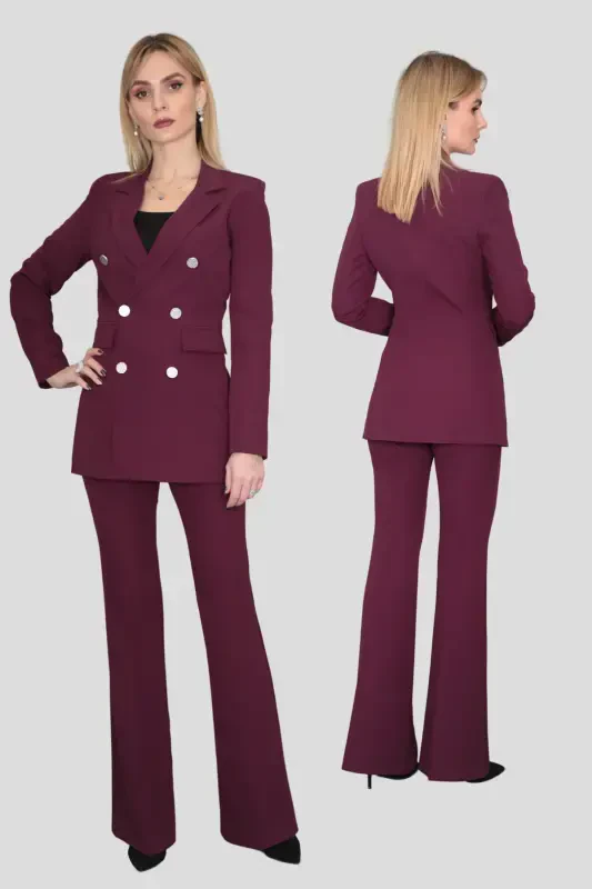 Blazer Jacket & Flared Trousers Set-purple-Purple - 2