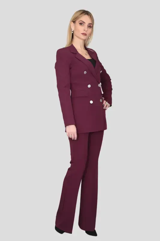 Blazer Jacket & Flared Trousers Set-purple-Purple - 3