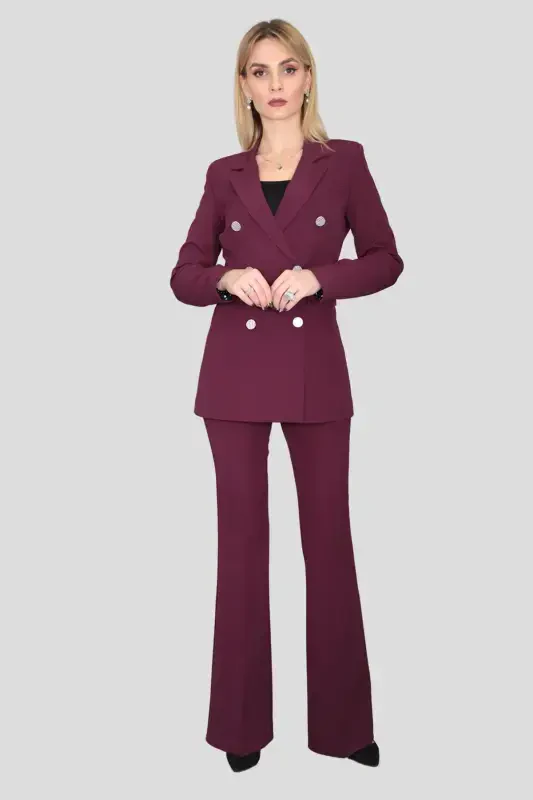 Blazer Jacket & Flared Trousers Set-purple-Purple - 4