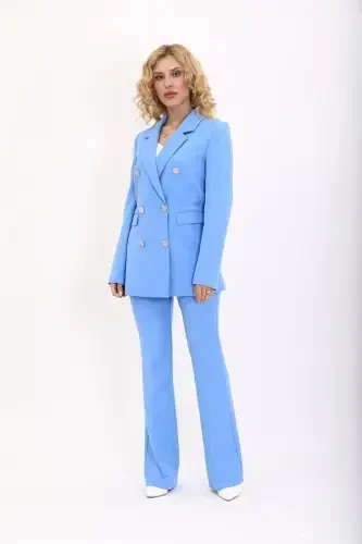 Blazer Jacket & Flared Trousers Set-Sky-Baby Blue - ÖNDER ÖZSOY (1)