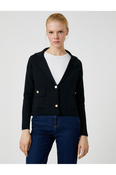 Blazer Jacket Style Knit Cardigan - 3