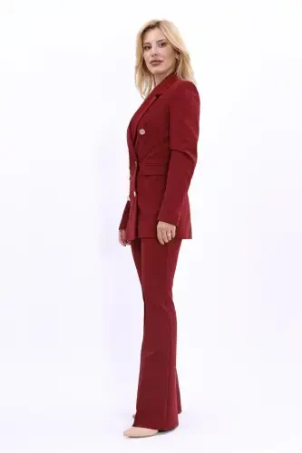 Blazer Jacket & Wide Leg Pants Suit - Burgundy - ÖNDER ÖZSOY (1)