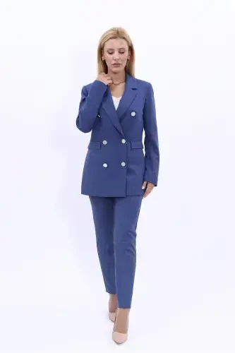 Blazer Jacket & Wide Leg Pants Suit - indigo - 1