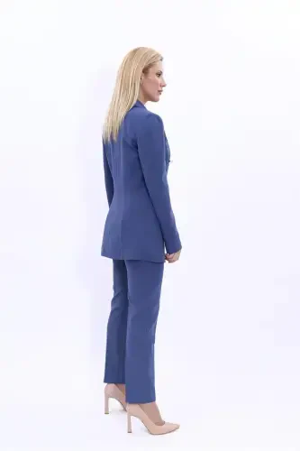 Blazer Jacket & Wide Leg Pants Suit - indigo - 4