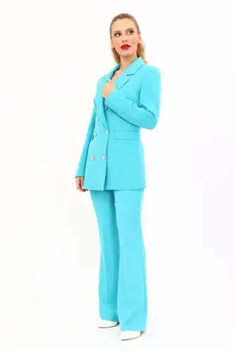 Blazer Jacket & Wide Leg Pants Suit - Turquoise - ÖNDER ÖZSOY (1)