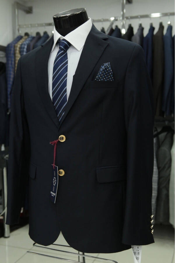 Blazer Metal Düğme Erkek Ceket-Lacivert - 2
