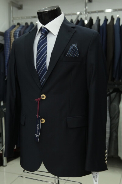 Blazer Metal Düğme Erkek Ceket-Lacivert - 1