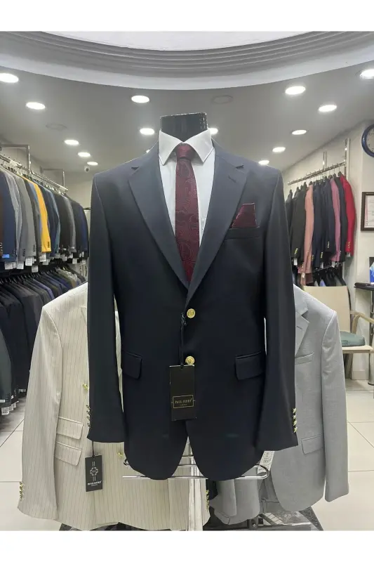 Blazer Metal Düğme Erkek Ceket-FUME - MASSARO