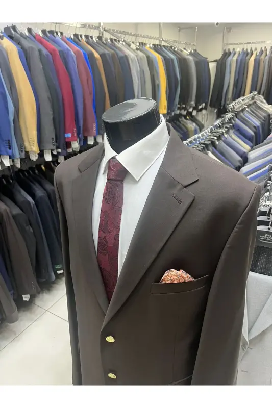Blazer Metal Düğme Erkek Ceket-Kahverengi - 3