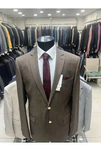 Blazer Metal Düğme Erkek Ceket-SUTLUKAHVE - 3