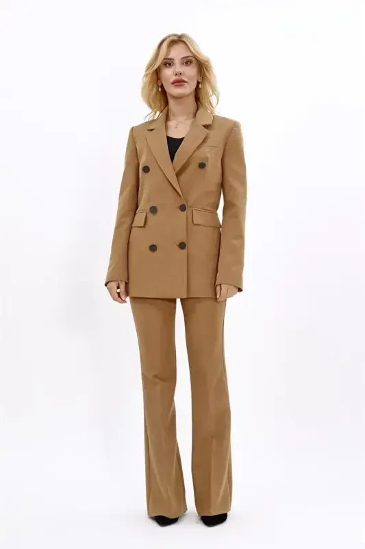 Blazer Pidjak & Ispancha Oyoqli Shim Kostyumi-Tuya-Tuya - 3