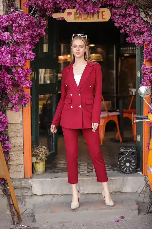 Blazer Pidjak Kamarli Nay Torli Shimlar To'plami-Bordo - 4