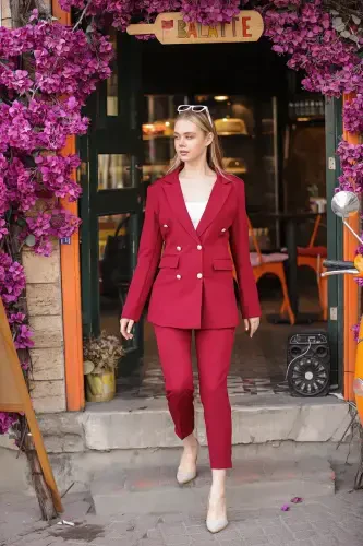Blazer Pidjak Kamarli Nay Torli Shimlar To'plami-Bordo - 6