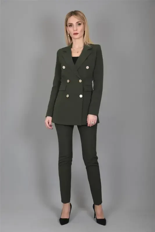 Blazer Pidjak & Naycha Shimlar To'plami-xaki-Xaki - ÖNDER ÖZSOY