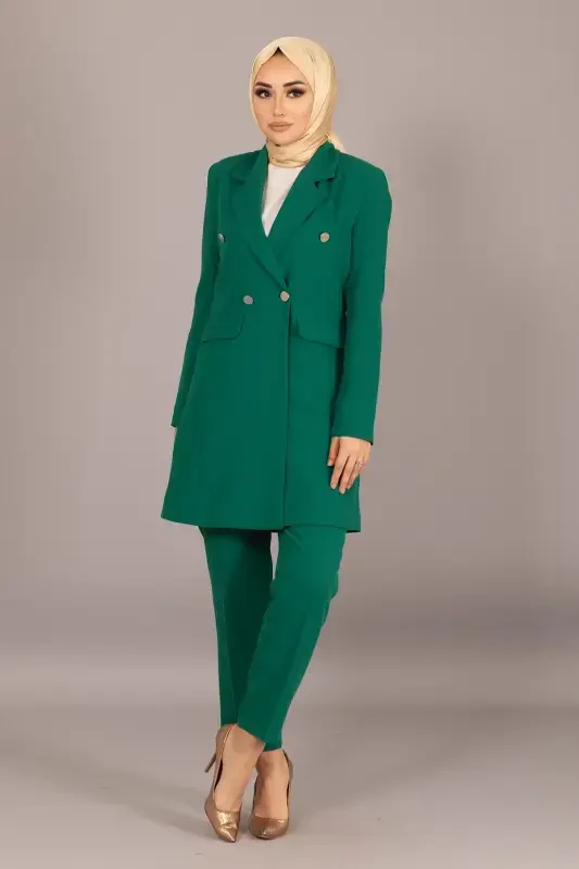 Blazer Pidjakli Ikki Qismli Kostyum Yashil-Yashil - STILIFE