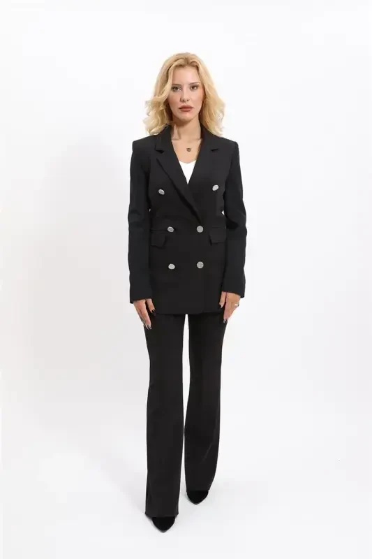 Блейзер и брюки-клеш в комплекте - черный - 5
