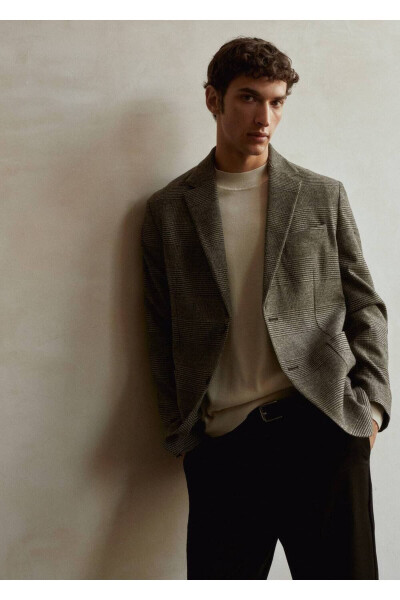 Блейзер из шерсти с узором и узким кроем - 5