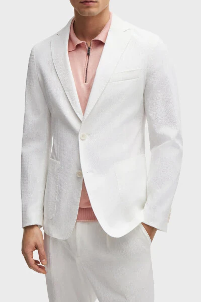 Блейзер из хлопкового гофре Slim Fit для мужчин ПИДЖАК 50514667 100 - BOSS